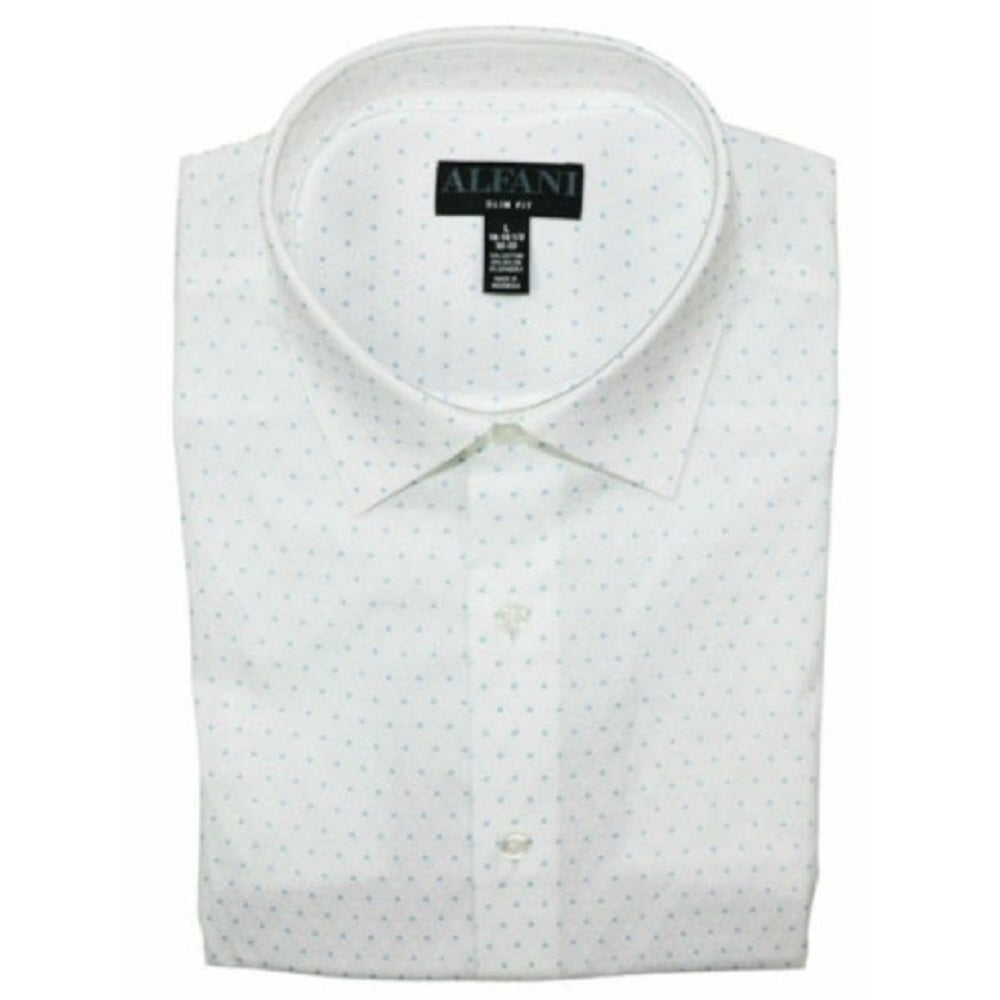 Camisa social masculina Alfani branca com gola geométrica e corte slim, tamanho 16,5-32/33