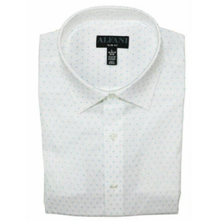 Camisa social masculina Alfani branca com gola geométrica e corte slim, tamanho 16,5-32/33