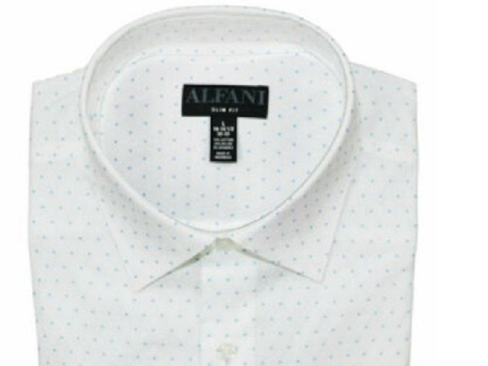 Camisa social masculina Alfani branca com gola geométrica e corte slim, tamanho 16,5-32/33