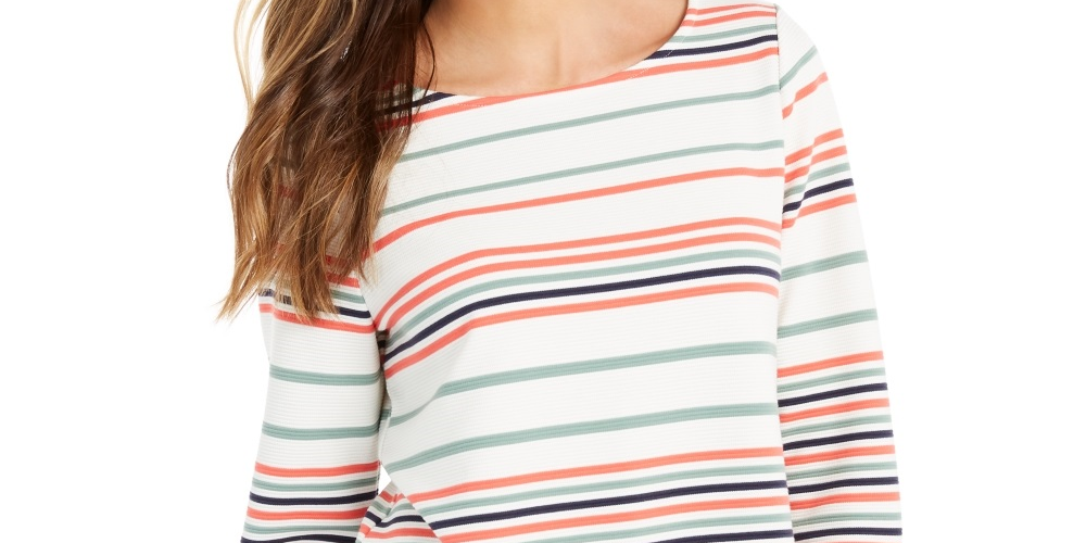 Blusa feminina listrada com manga amarrada, tamanho grande, verde, Charter Club