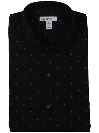 Camisa masculina Bar III com estampa floral de margaridas, slim fit, de algodão, manga comprida, com botões, preta, vários tamanhos P
