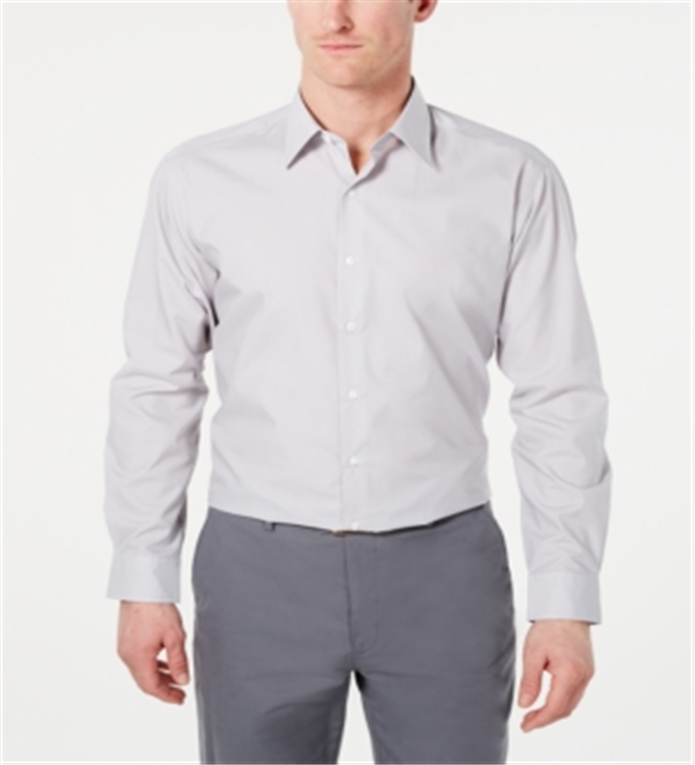 Camisa social masculina Club Room Classic Regular Fit, lisa, cinza claro, tamanho 16,5 x 32-33