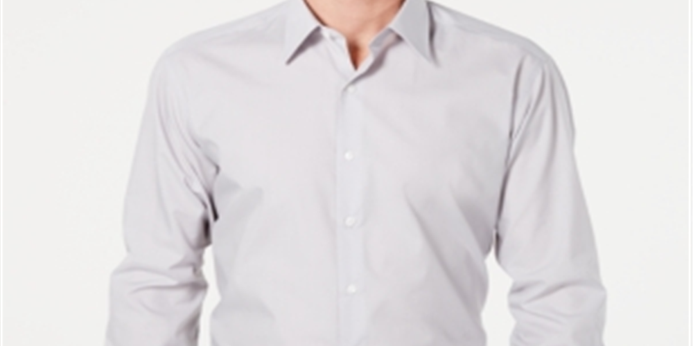 Camisa social masculina Club Room Classic Regular Fit, lisa, cinza claro, tamanho 16,5 x 32-33