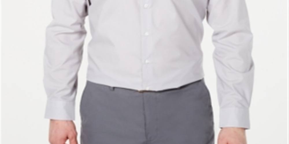 Camisa social masculina Club Room Classic Regular Fit, lisa, cinza claro, tamanho 16,5 x 32-33