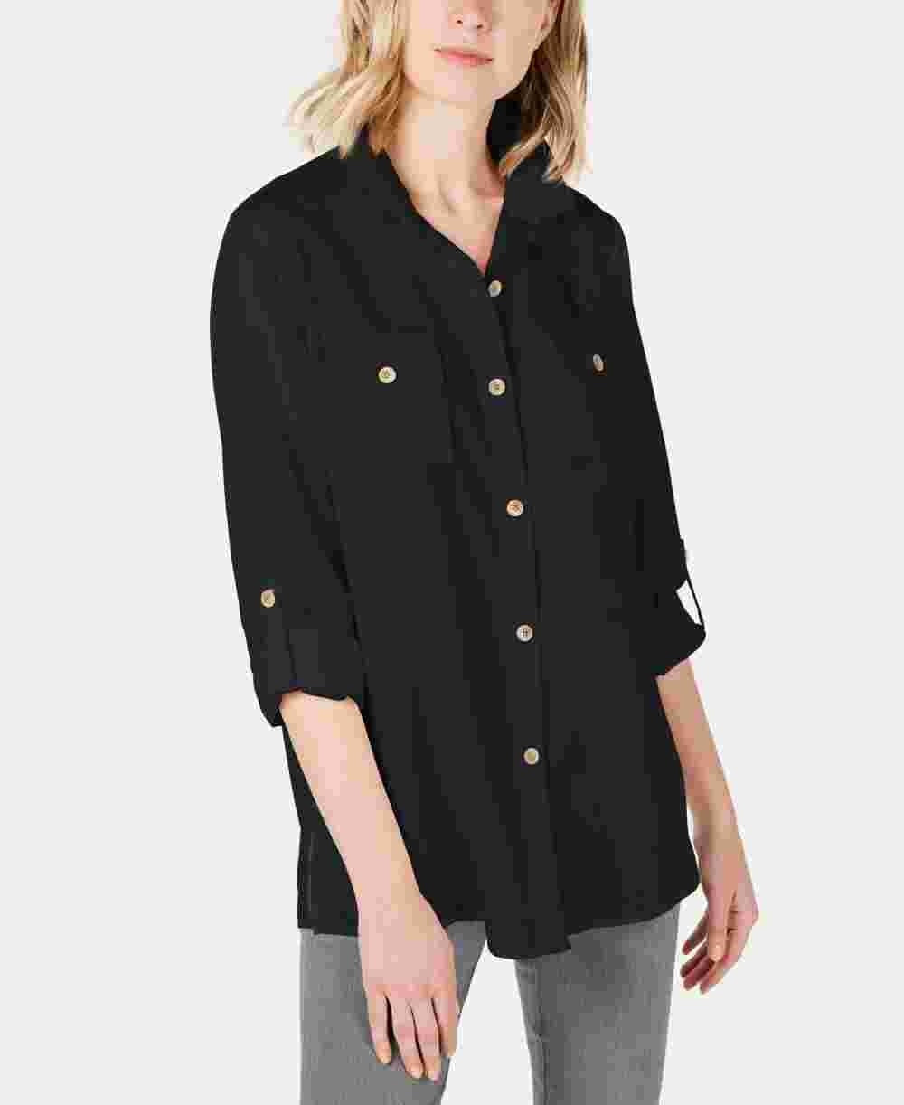 Camisa utilitária feminina Charter Club, preta, tamanho médio