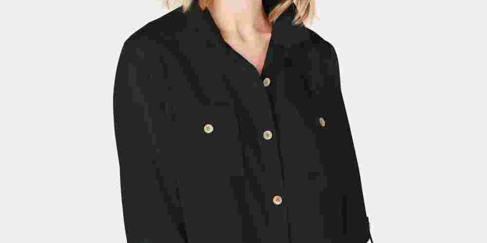 Camisa utilitária feminina Charter Club, preta, tamanho médio
