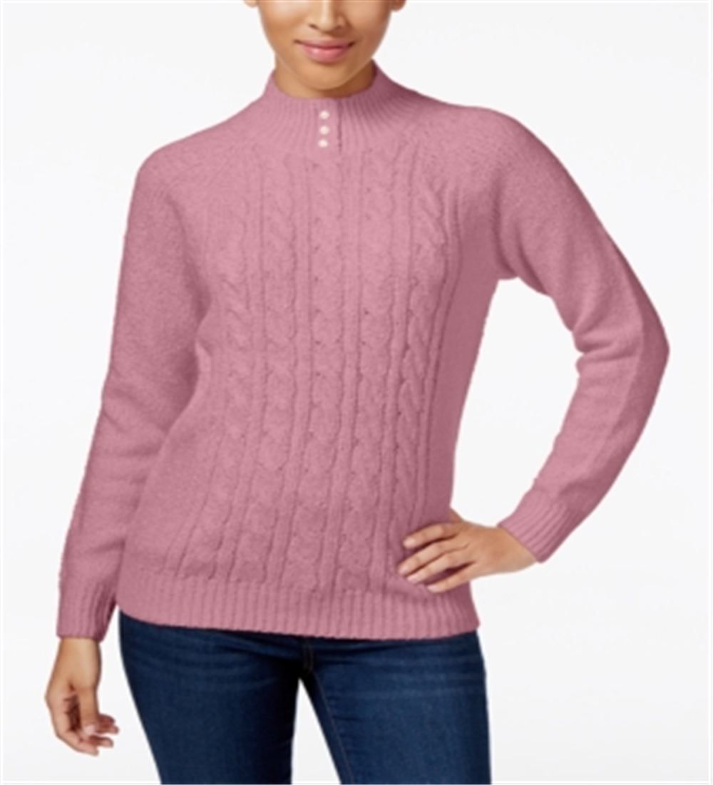 Karen Scott Suéter Feminino de Tricô com Cabo Mellow Rose Tamanho Pequeno GG