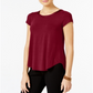Camiseta feminina Alfani com acabamento em cetim, comprimento alto e baixo, marrom, tamanho pequeno GG