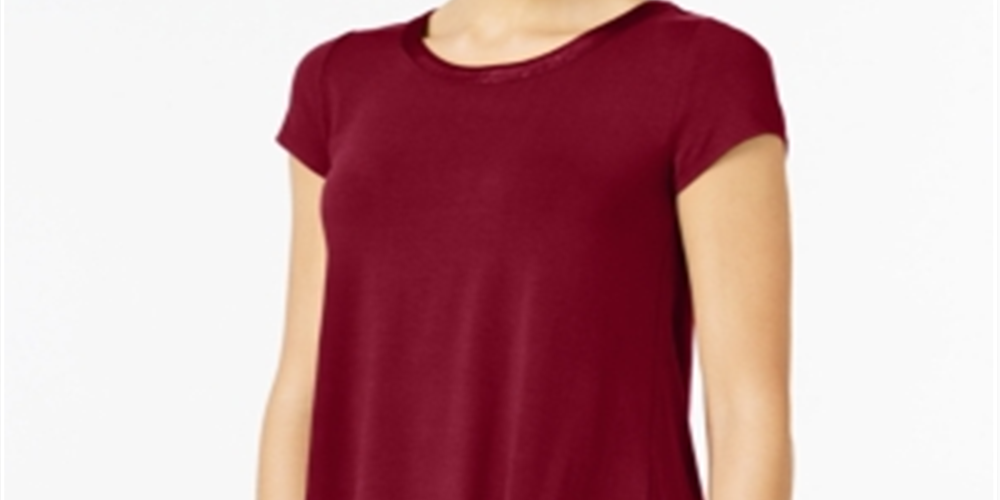 Camiseta feminina Alfani com acabamento em cetim, comprimento alto e baixo, marrom, tamanho pequeno GG