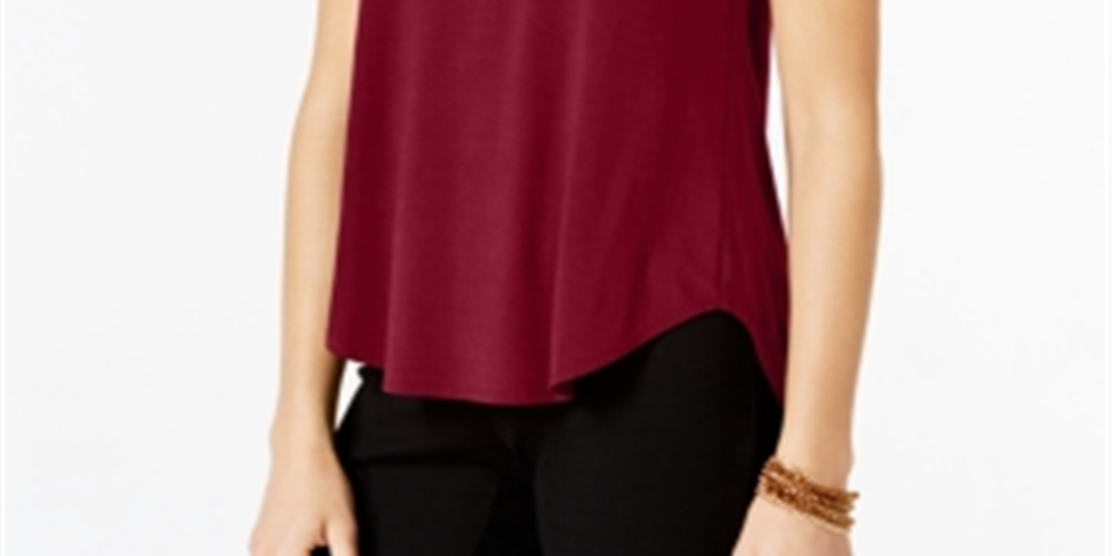 Camiseta feminina Alfani com acabamento em cetim, comprimento alto e baixo, marrom, tamanho pequeno GG