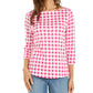Charter Club Blusa feminina de algodão com estampa xadrez e gola canoa, rosa, tamanho pequeno