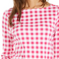 Charter Club Blusa feminina de algodão com estampa xadrez e gola canoa, rosa, tamanho pequeno