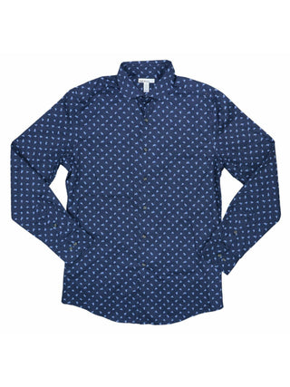 Camisa casual masculina estampada Bar III com botões, azul, tamanho P