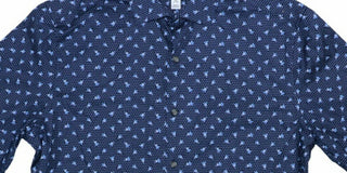 Camisa casual masculina estampada Bar III com botões, azul, tamanho P