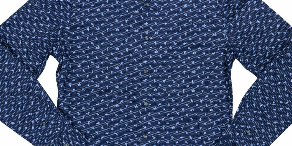 Camisa casual masculina estampada Bar III com botões, azul, tamanho P