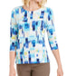 Blusa feminina estampada com manga 3/4 em jacquard azul tamanho pequeno da coleção JM