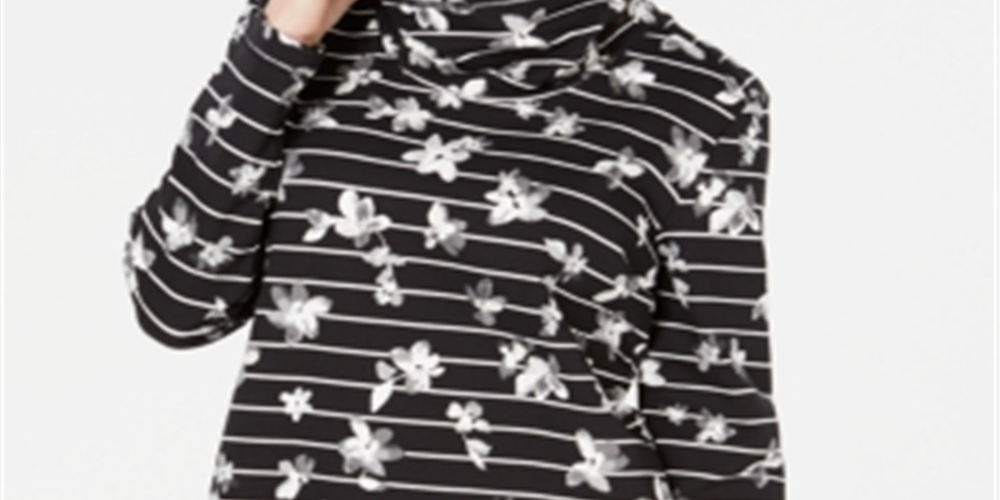 Karen Scott Blusa Feminina Listrada Estampa Floral Gola Funil Preta Tamanho Pequeno G