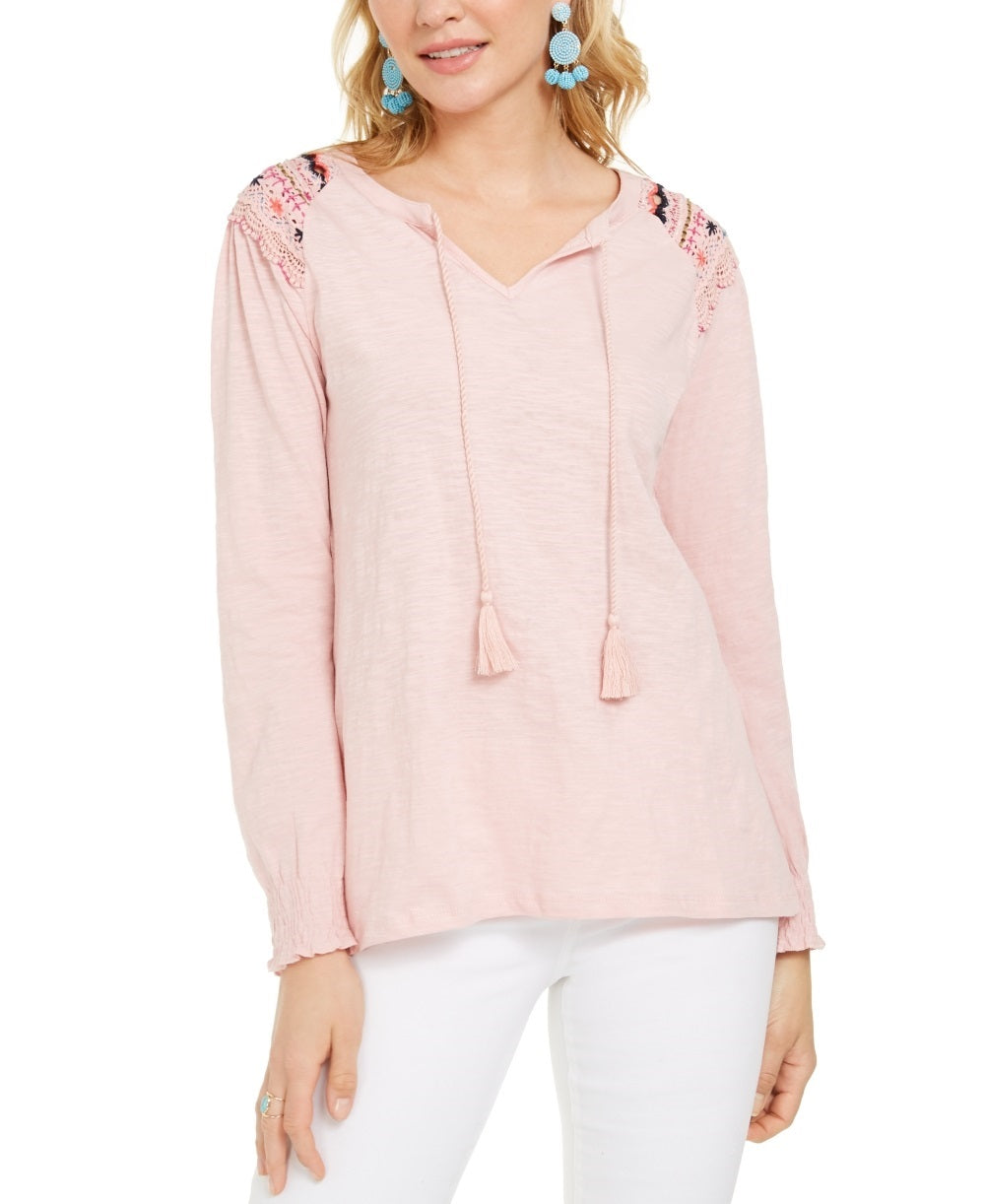 Blusa feminina bordada com ombro estilo &amp; co, rosa, tamanho GG