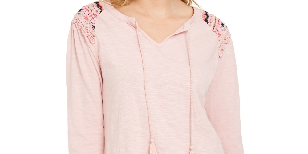 Blusa feminina bordada com ombro estilo &amp; co, rosa, tamanho GG