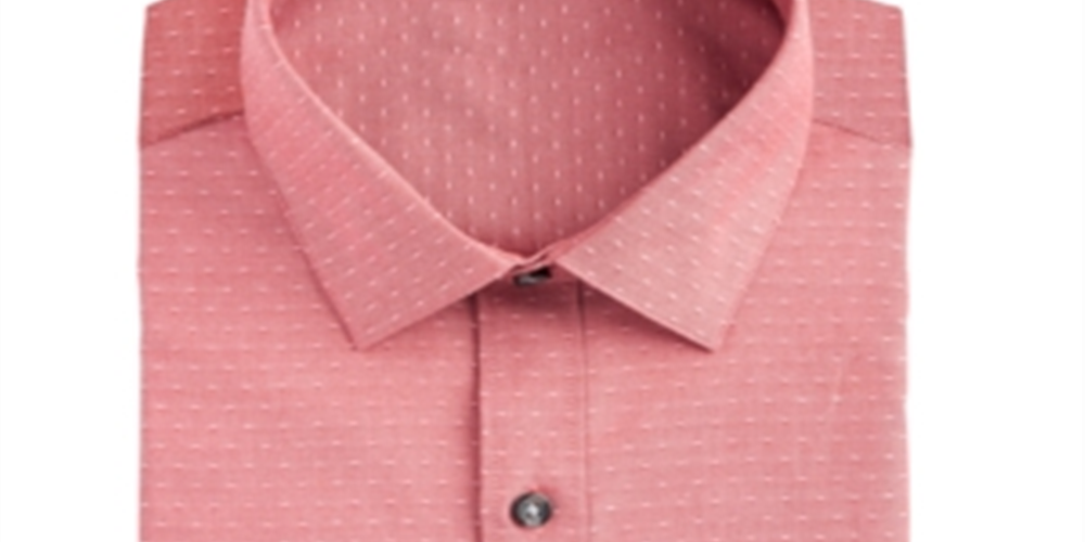 Camisa social masculina Bar III de algodão com gola de bolinhas e ajuste clássico, vermelha, tamanho 16-16,5