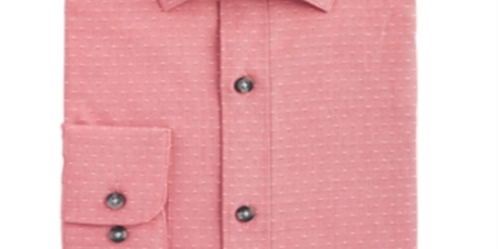 Camisa social masculina Bar III de algodão com gola de bolinhas e ajuste clássico, vermelha, tamanho 16-16,5