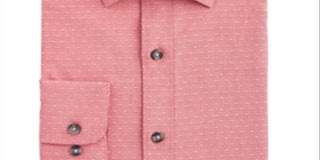 Camisa social masculina Bar III de algodão com gola de bolinhas e ajuste clássico, vermelha, tamanho 16-16,5