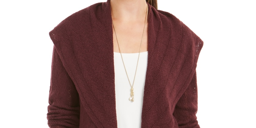 Cardigan Pointelle Feminino Estilo &amp; Co Roxo Tamanho P