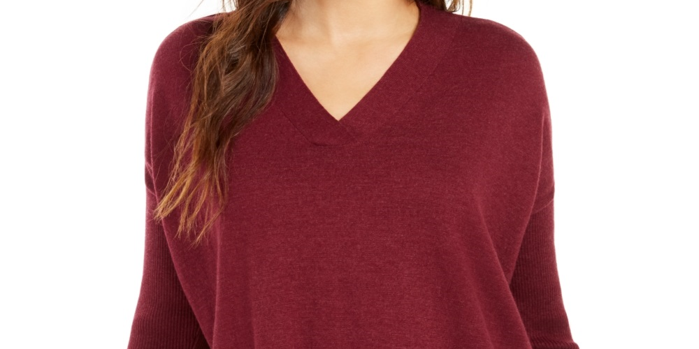 Suéter túnica feminino com decote em V, estilo &amp; co, vermelho, tamanho grande