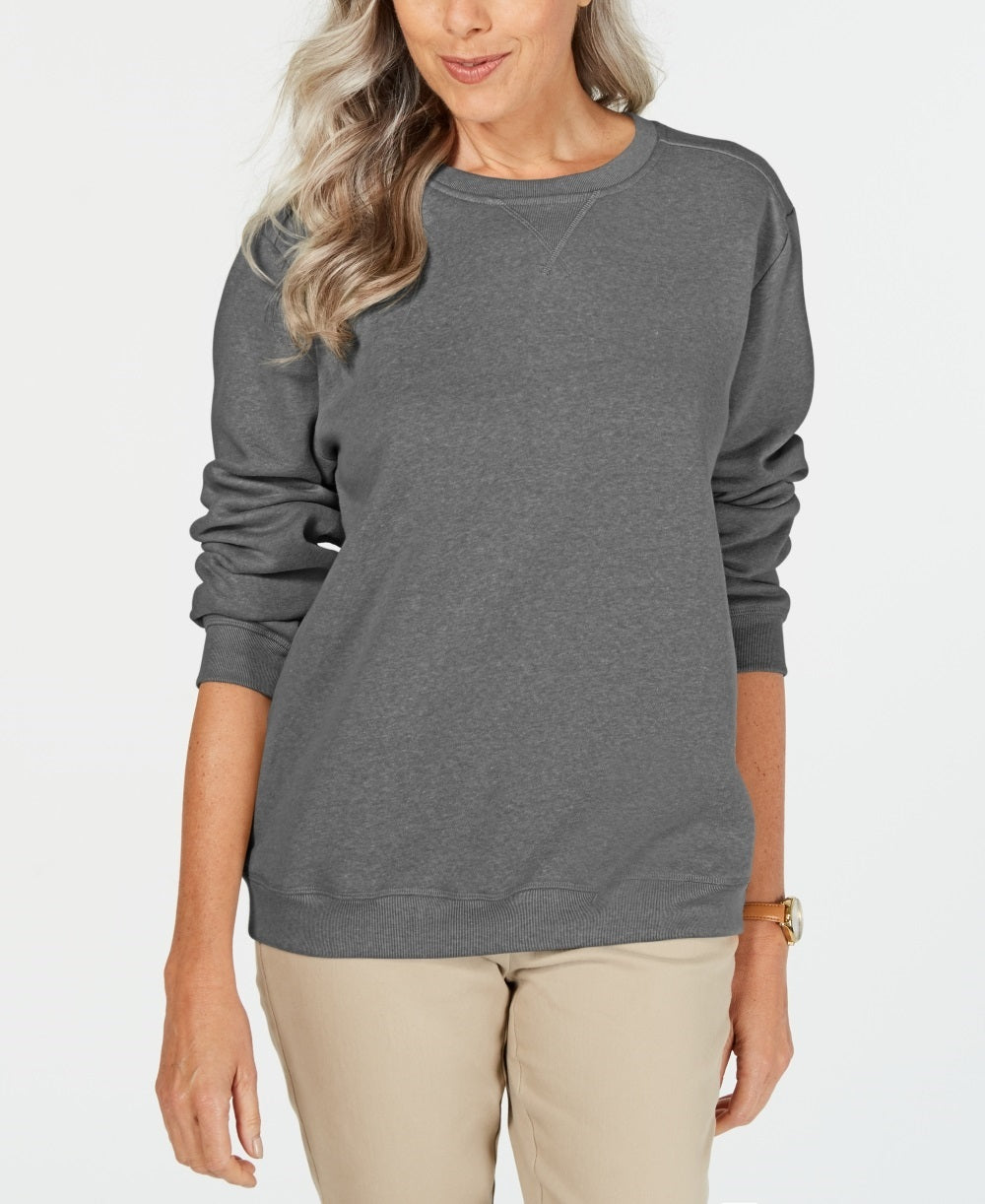 Blusa feminina Karen Scott com manga comprida e gola redonda, cor carvão, tamanho pequeno e pequeno