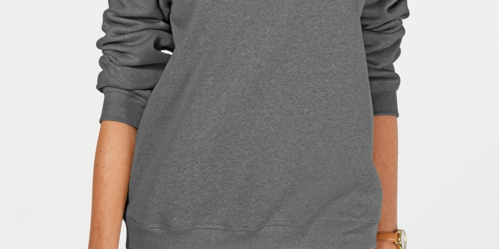 Blusa feminina Karen Scott com manga comprida e gola redonda, cor carvão, tamanho pequeno e pequeno