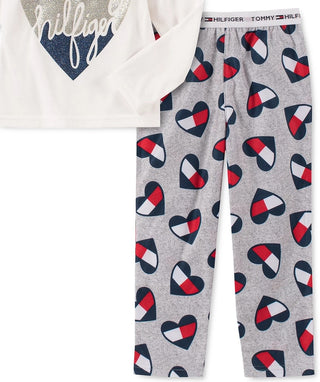 Conjunto de pijama Tommy Hilfiger para bebês meninas pequenas e grandes, 2 peças, com estampa de coração, branco, tamanho 6-7