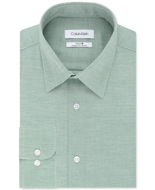 Camisa social masculina Calvin Klein Steel Classic/Regular, elástica, sem necessidade de passar, verde, tamanho 34-35