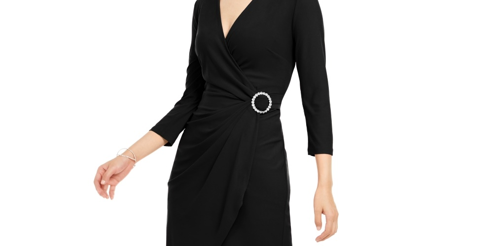 Vestido envelope feminino com strass da INC International Concepts, preto, tamanho médio