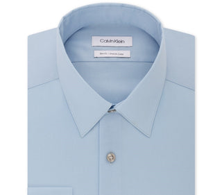 Camisa social masculina Calvin Klein Slim Fit com gola flexível elástica, azul, tamanho 34-35