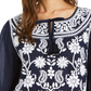 Blusa feminina de algodão estilo camponês, azul-marinho, tamanho médio