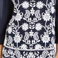 Blusa feminina de algodão estilo camponês, azul-marinho, tamanho médio