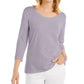 Blusa feminina estilo &amp; co, manga 3/4, decote redondo, roxa, tamanho pequeno