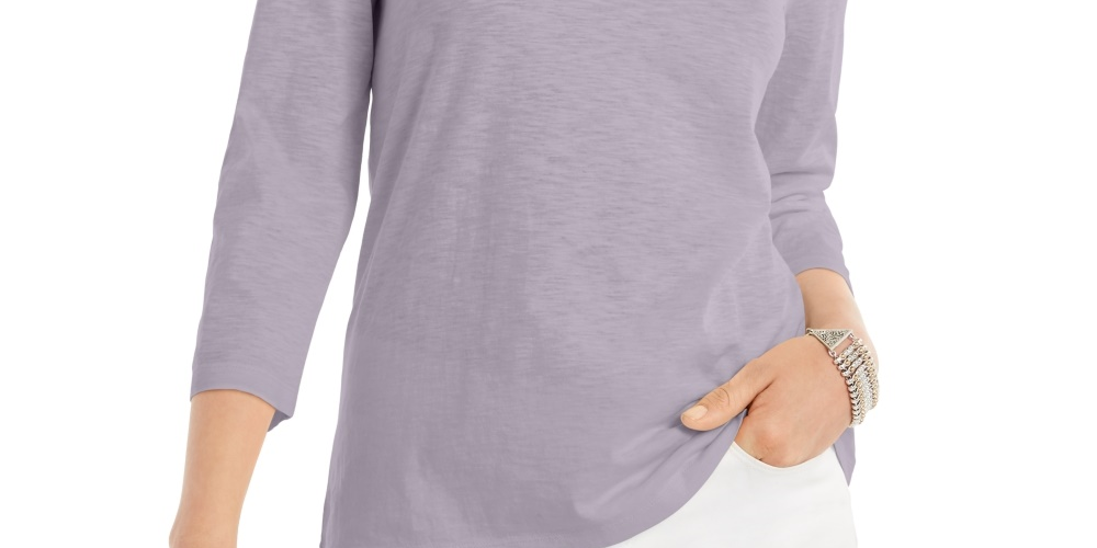 Blusa feminina estilo &amp; co, manga 3/4, decote redondo, roxa, tamanho pequeno