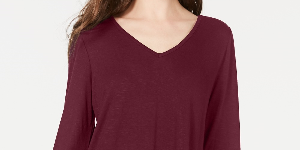 Top feminino de chiffon com decote em V e bainha estilo &amp; co, vermelho, tamanho grande