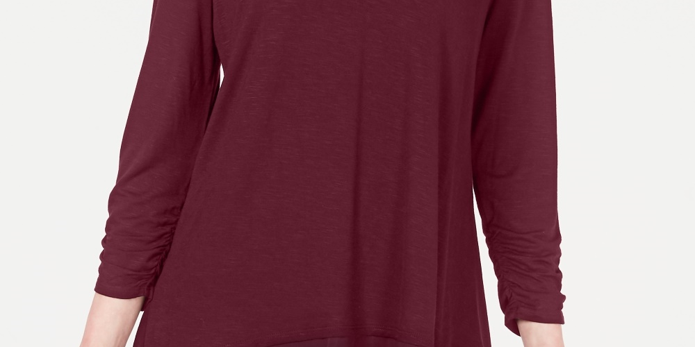Top feminino de chiffon com decote em V e bainha estilo &amp; co, vermelho, tamanho grande
