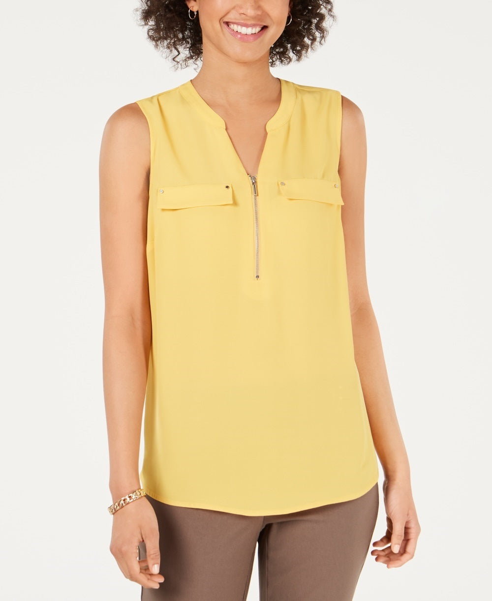 Top utilitário feminino com zíper frontal JM Collection, dourado, tamanho grande