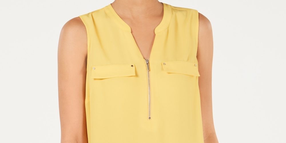 Top utilitário feminino com zíper frontal JM Collection, dourado, tamanho grande