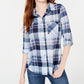 Camisa xadrez com aba dobrada Polly &amp; Esther Juniors Azul, vários tamanhos, pequena