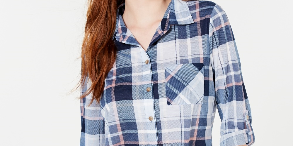 Camisa xadrez com aba dobrada Polly &amp; Esther Juniors Azul, vários tamanhos, pequena