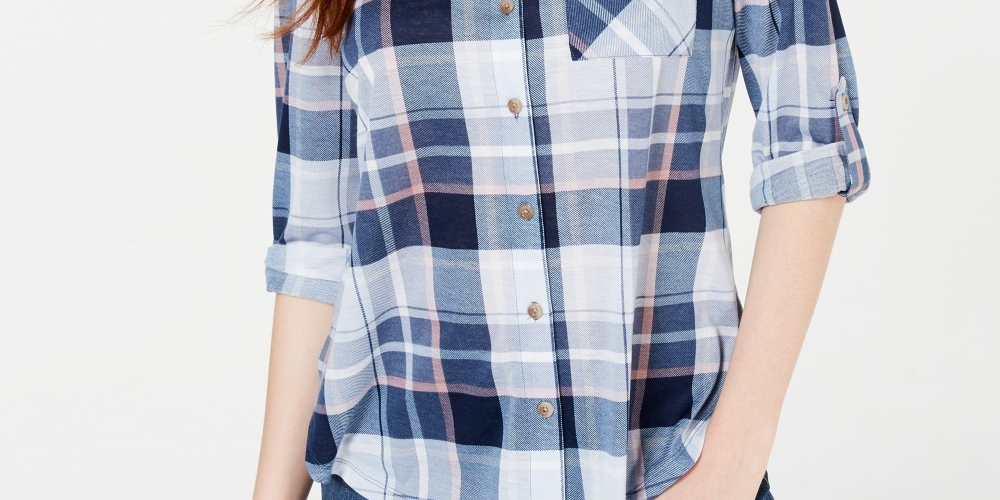 Camisa xadrez com aba dobrada Polly &amp; Esther Juniors Azul, vários tamanhos, pequena