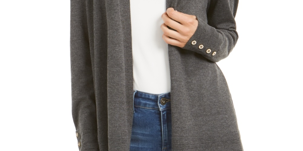 Cardigan feminino Charter Club com frente aberta, cinza, tamanho extrapequeno