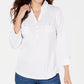 Camisa feminina Karen Scott manga 3/4, branca, tamanho grande