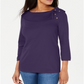Karen Scott Blusa feminina de algodão com gola xale e botões, roxa, tamanho grande