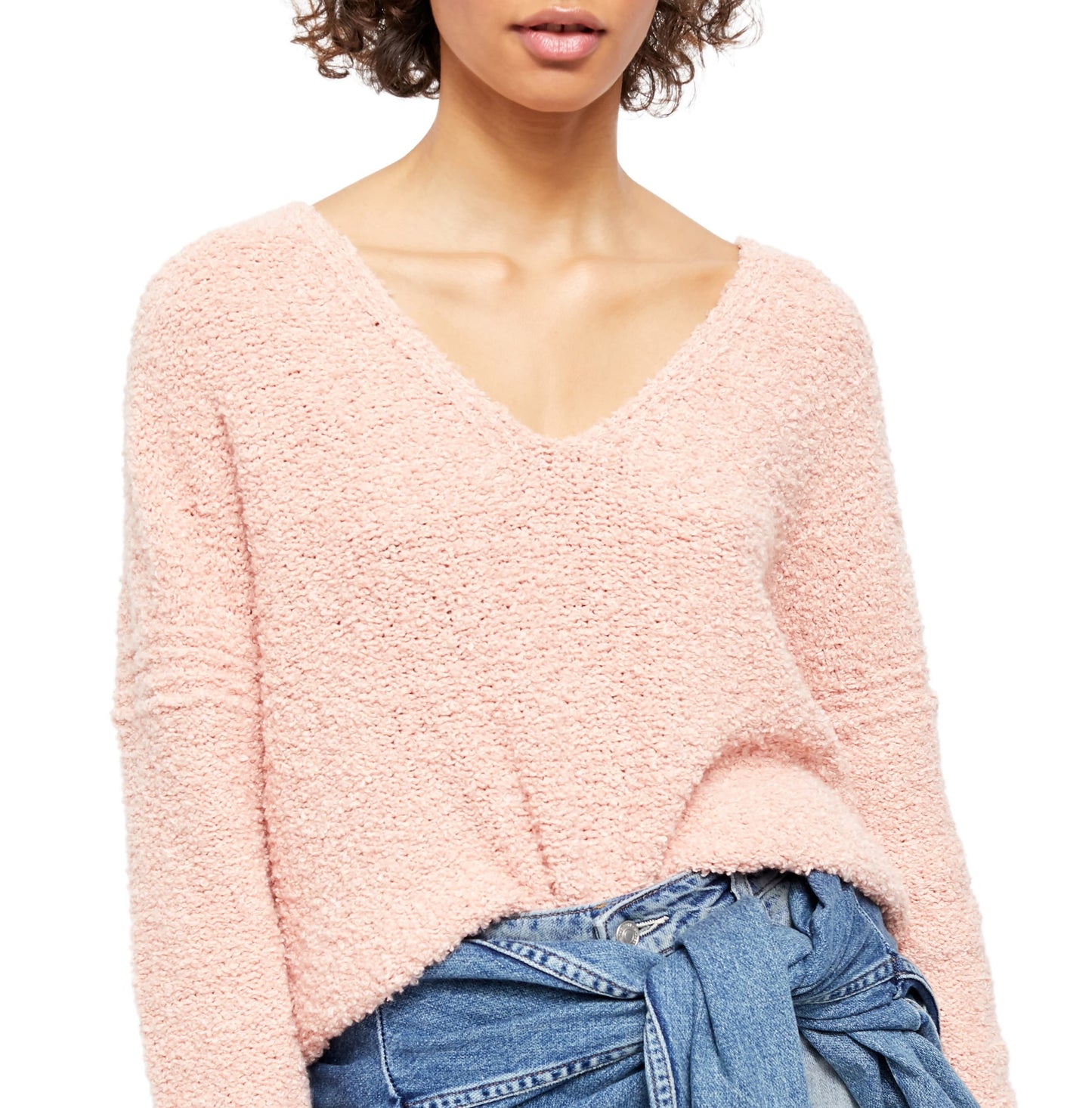 Suéter feminino Free People Finder Keepers com decote em V, laranja, tamanho X-S