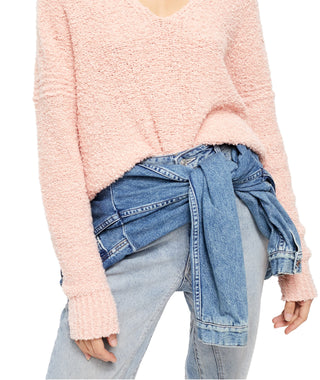 Suéter feminino Free People Finder Keepers com decote em V, laranja, tamanho X-S